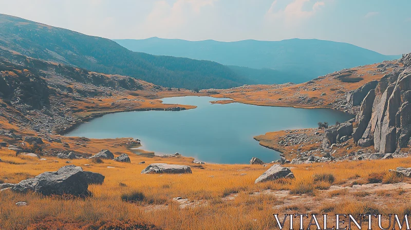 Peaceful Lake Surrounded by Mountains AI Image