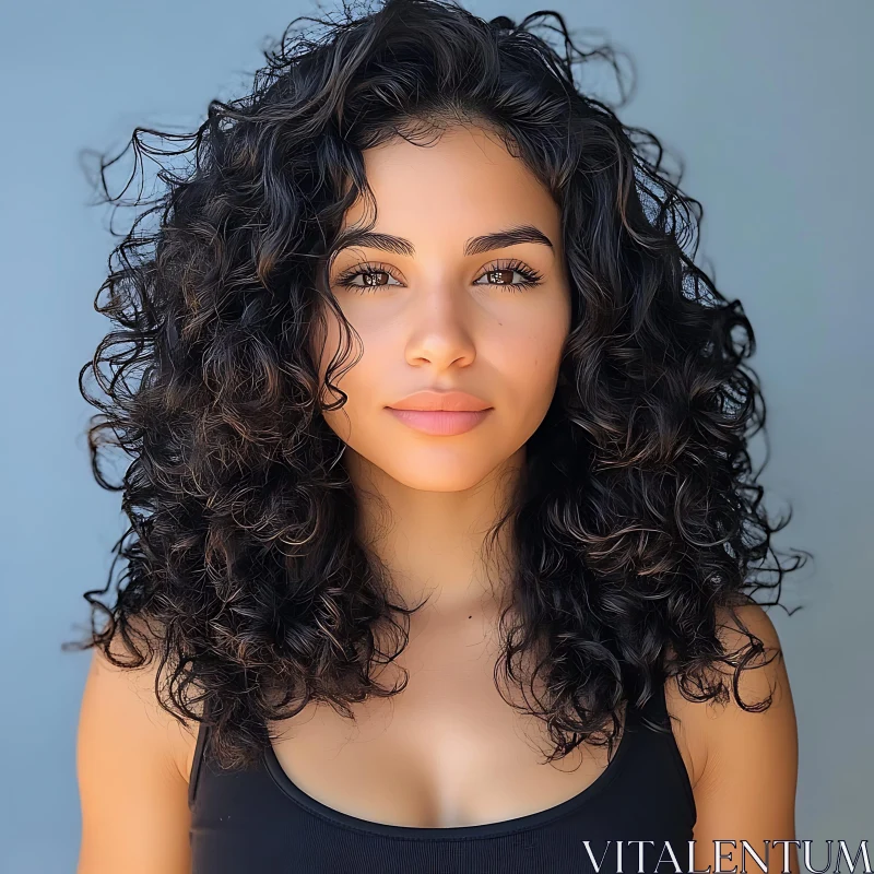 Close-Up of a Young Woman's Curly Hairstyle AI Image