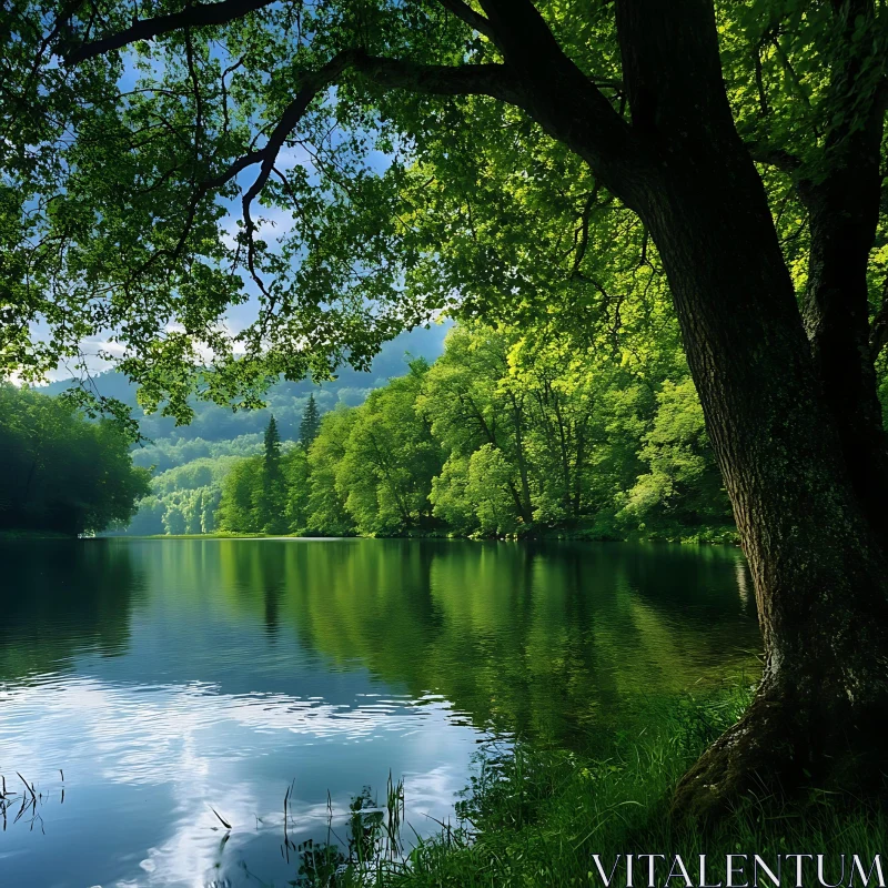 Serene Lake with Verdant Surroundings AI Image