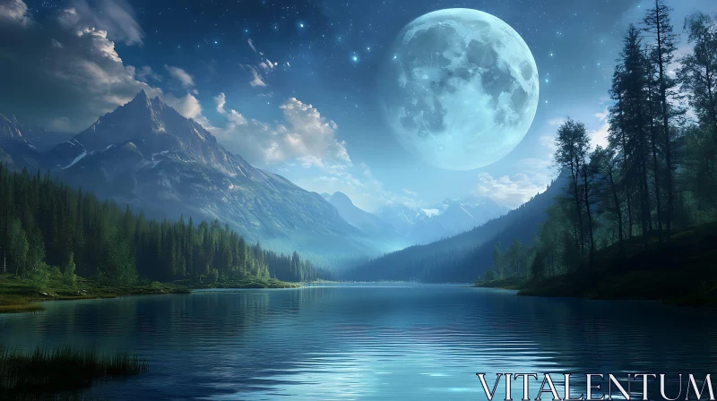 Serene Night over a Tranquil Lake AI Image