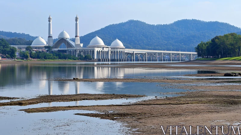 Picturesque Mosque Landscape with Scenic Reflections AI Image