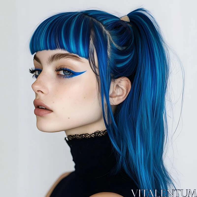 Blue-Haired Beauty with Unique Makeup AI Image