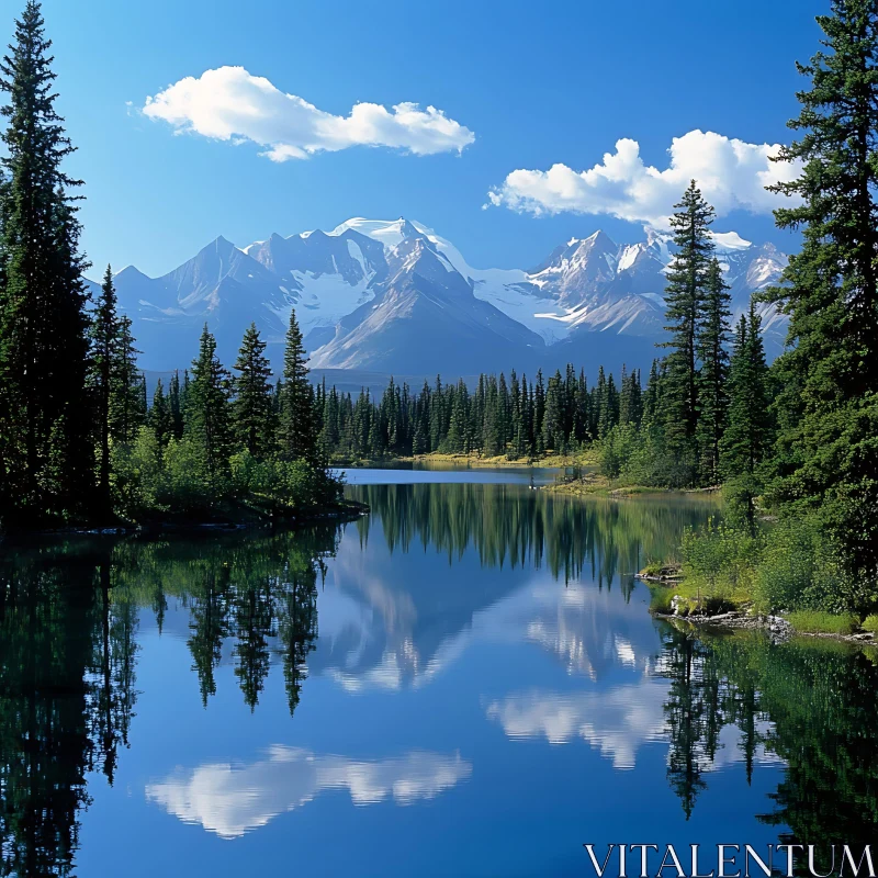 Tranquil Lake and Majestic Mountains in the Forest AI Image