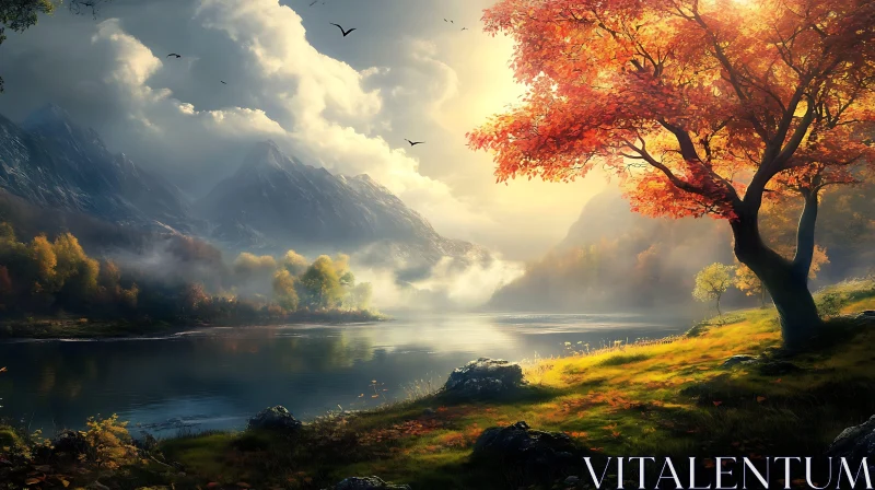 Tranquil Mountain Lake in Autumn AI Image