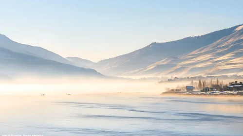 Tranquil Mountain Lake with Early Morning Mist