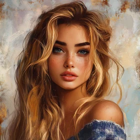 Blonde Woman Portrait with Blue Eyes and Freckles
