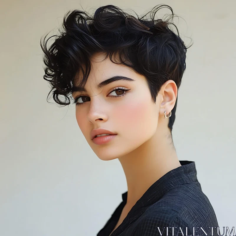 Short-Haired Woman in Contemplative Portrait Short-Haired Woman in Contemplative Portrait