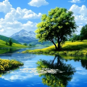 Peaceful Nature Scene with Lake and Mountains