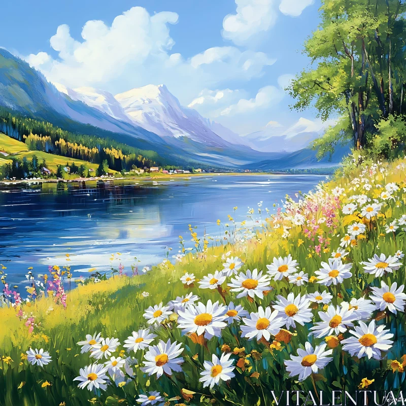 Peaceful Mountain Lake with Vibrant Wildflowers Peaceful Mountain Lake with Vibrant Wildflowers