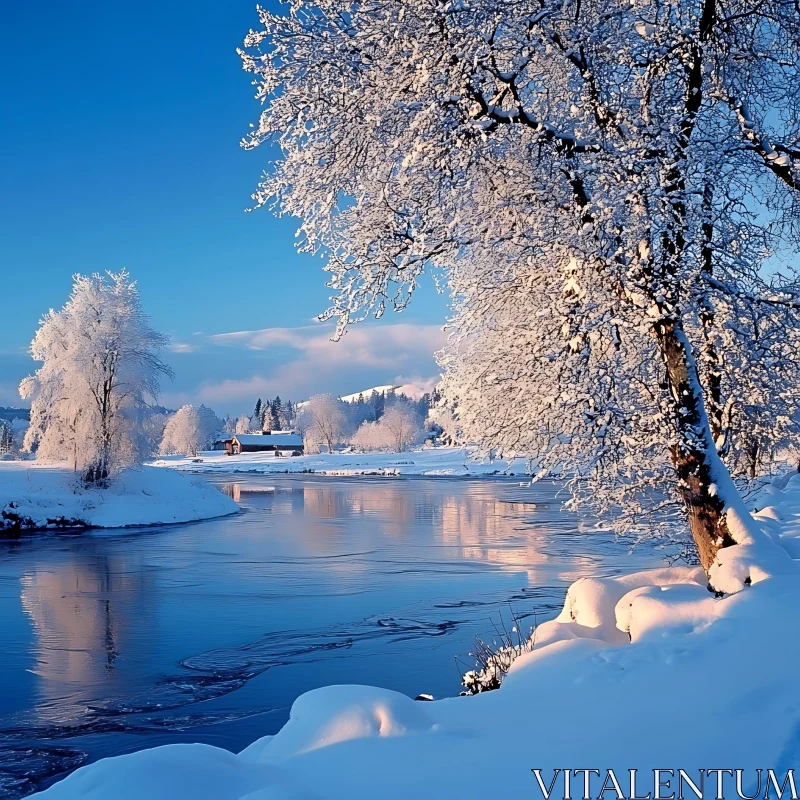 Tranquil Winter River Scene AI Image