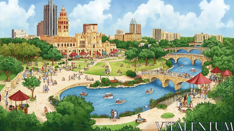 AI ART Vibrant Cityscape Park Illustration