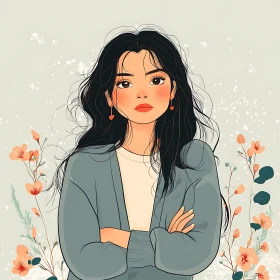 Serene Anime Girl with Floral Accents