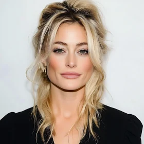 Blonde Woman in Natural Makeup and Black Attire