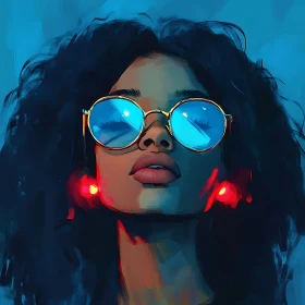 Artistic Portrait of Woman in Blue Sunglasses