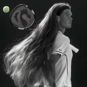 Flowing Hair Athlete in Tennis Action