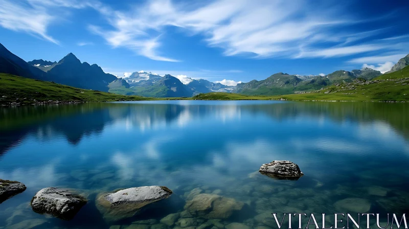 Tranquil Mountain Lake Scene AI Image