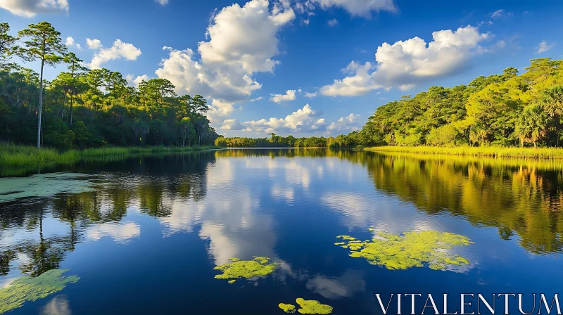 Tranquil Lake and Reflected Sky AI Image