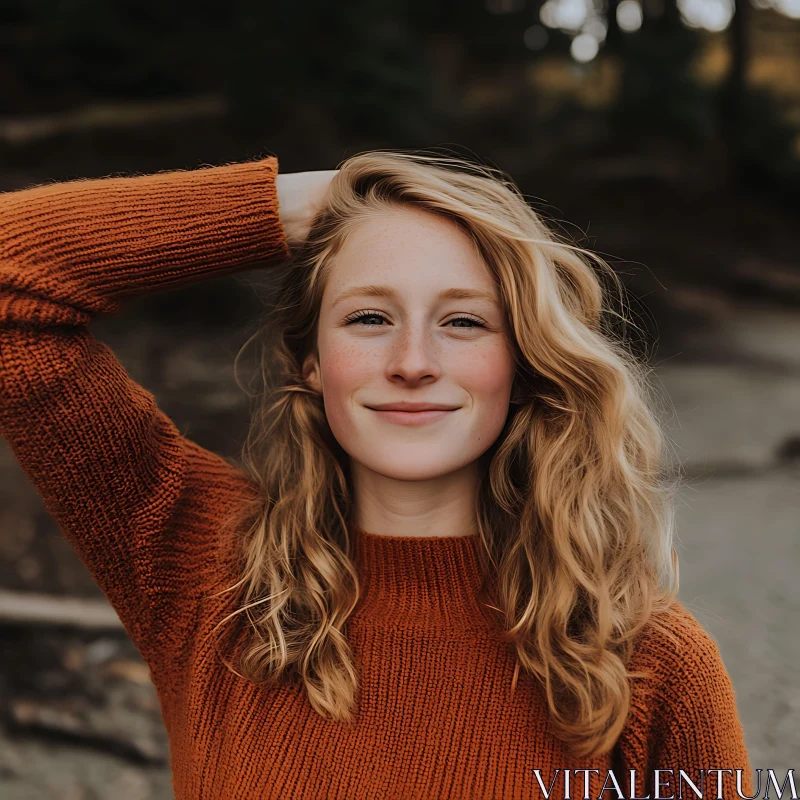 Blonde Woman in Peaceful Outdoor Setting AI Image