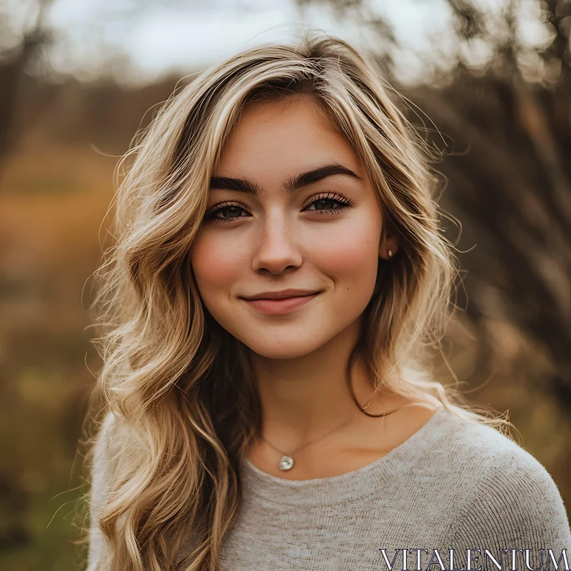 Blonde Woman Portrait in Autumn AI Image