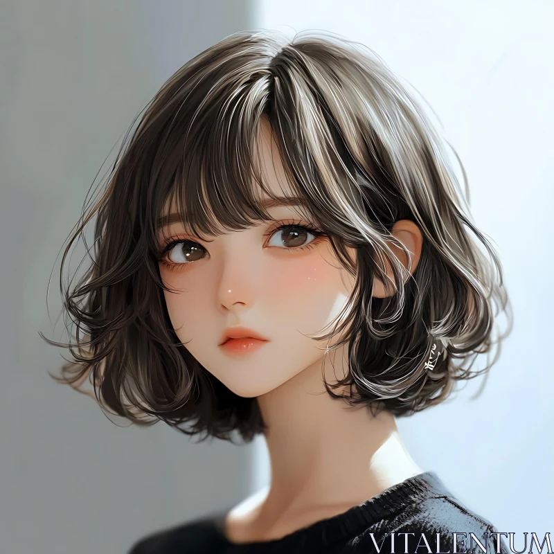 Anime Girl Illustration with Short Wavy Hair AI Image