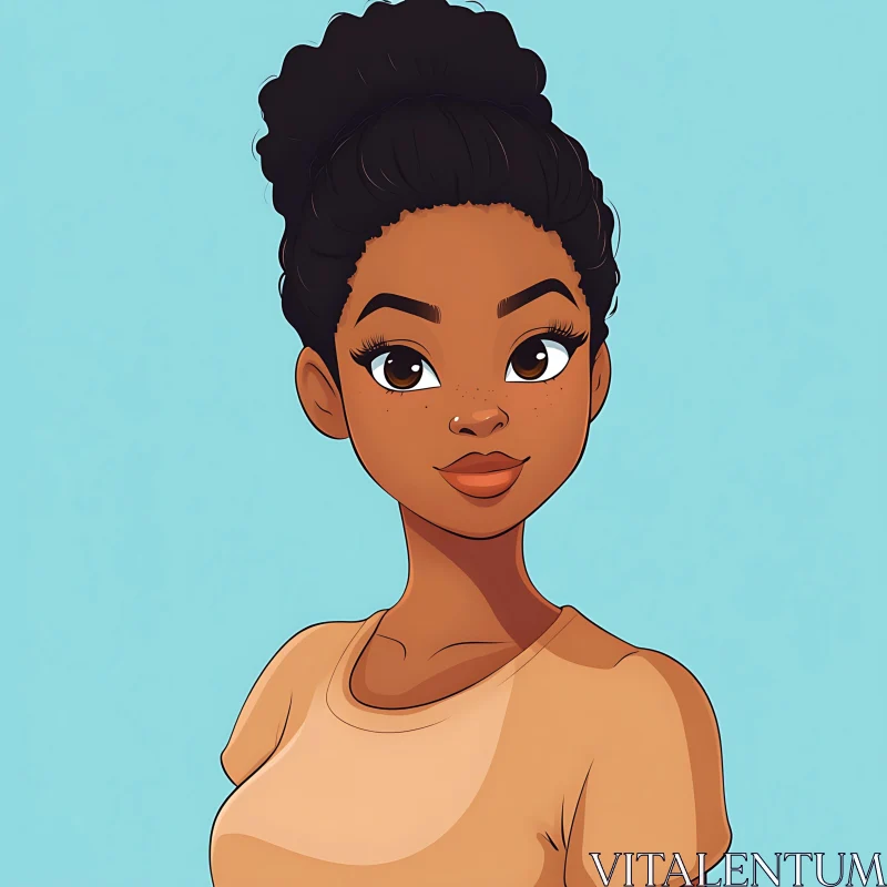 AI ART Cartoon Illustration of a Young Woman