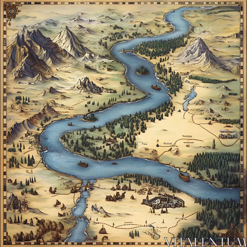 Vintage Styled Fantasy Map AI Image