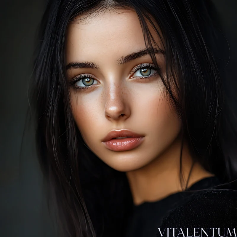 Young Woman With Striking Green Eyes AI Image