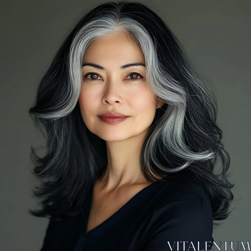 Graceful Grey-Haired Woman Portrait AI Image