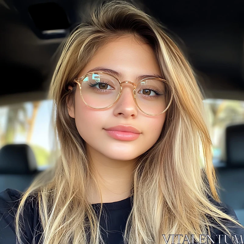 Young Woman with Round Eyeglasses AI Image