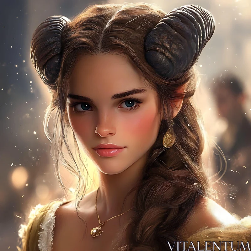 Magical Woman with Horns Fantasy Art AI Image