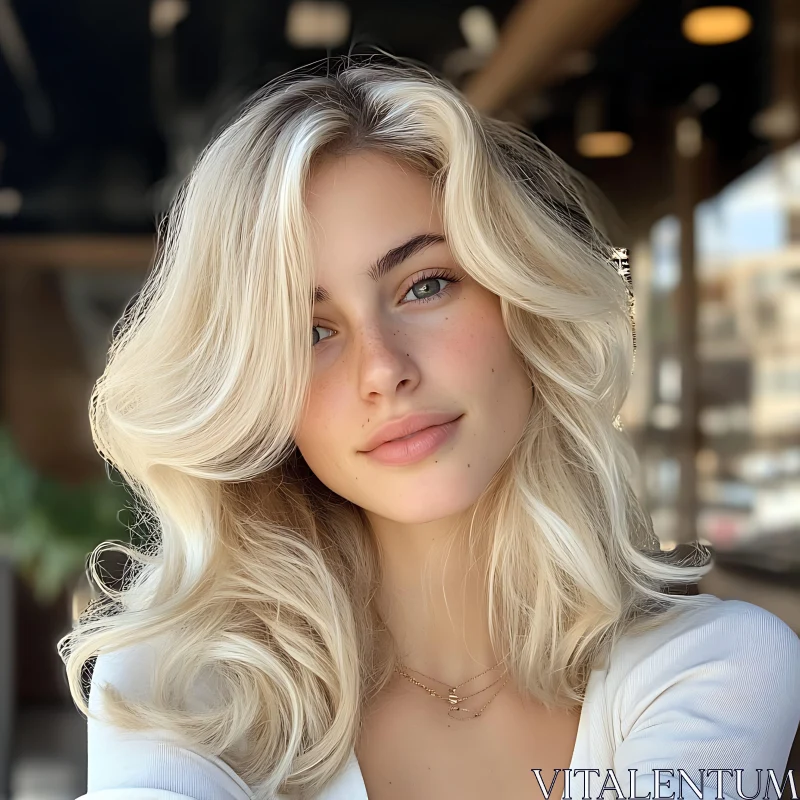 Blonde Woman with Elegant Hair and Soft Smile AI Image