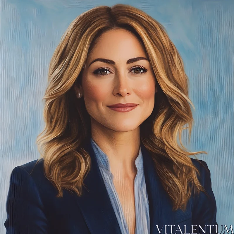 AI ART Blond Woman in Blue Suit Painting