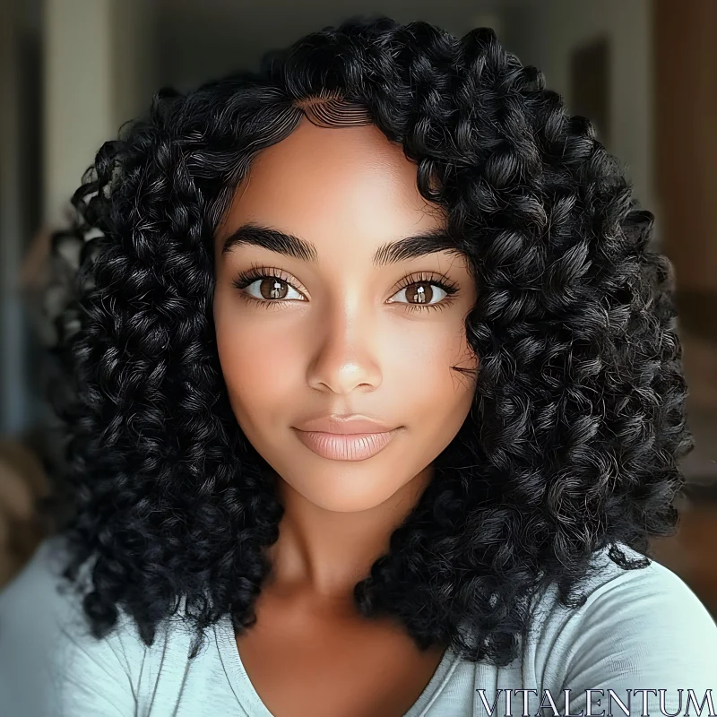 Elegant Woman Portrait with Natural Curls AI Image