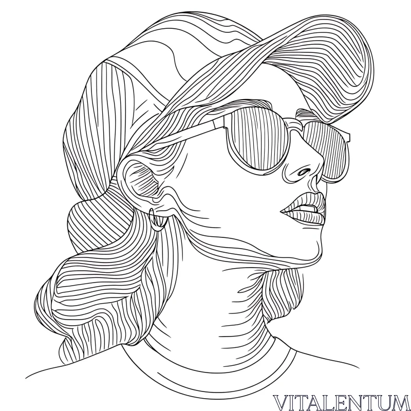 Monochrome Line Drawing of a Stylish Woman AI Image