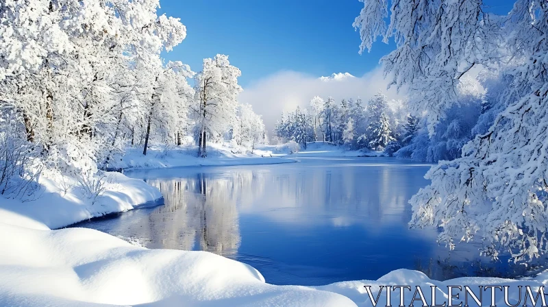 Tranquil Snowy Lake Scene AI Image