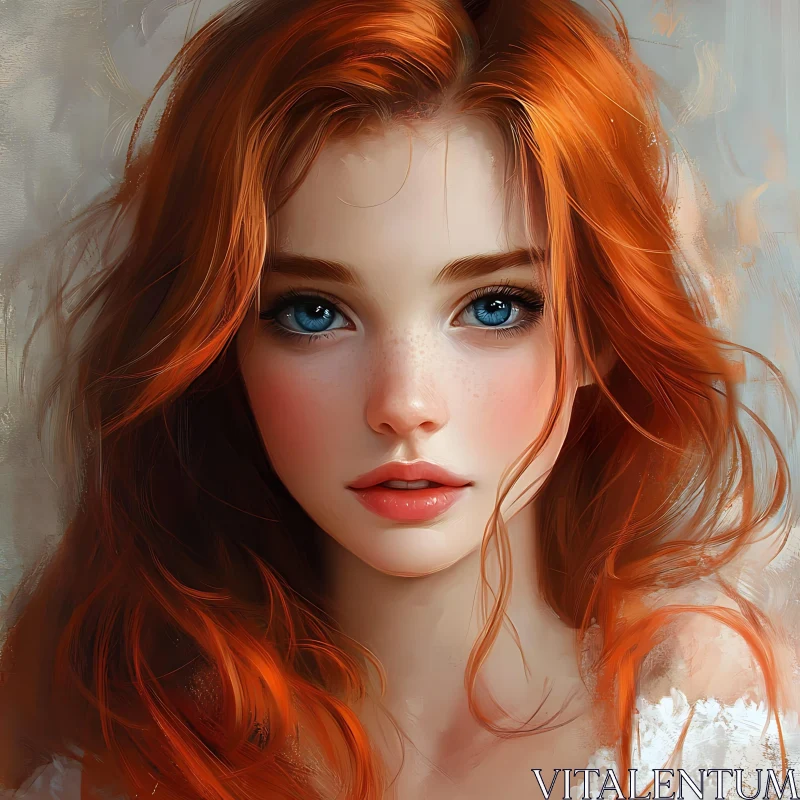 Youthful Redhead Woman with Blue Eyes and Freckles AI Image