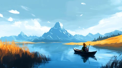 Tranquil Canoe Ride in a Mountainous Lake