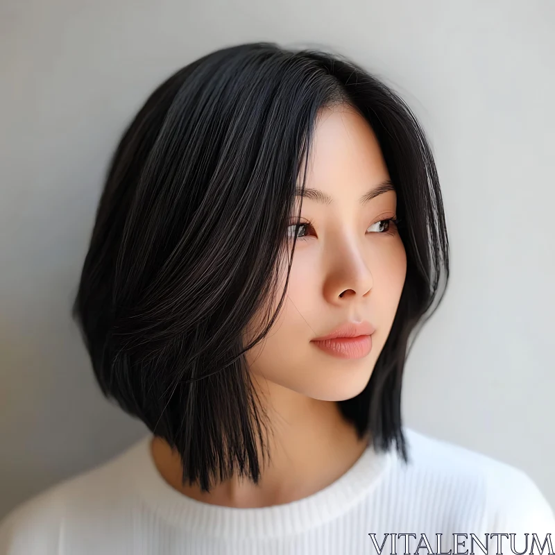 Serene Woman with Straight Dark Hair AI Image