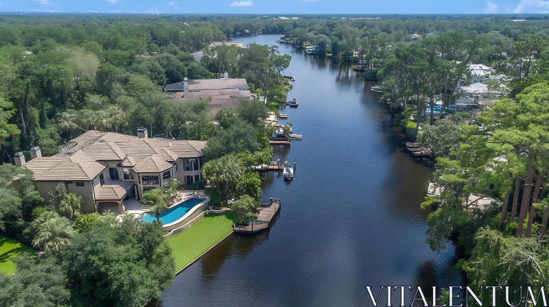 Opulent Riverfront Estate with Private Pool and Dock AI Image