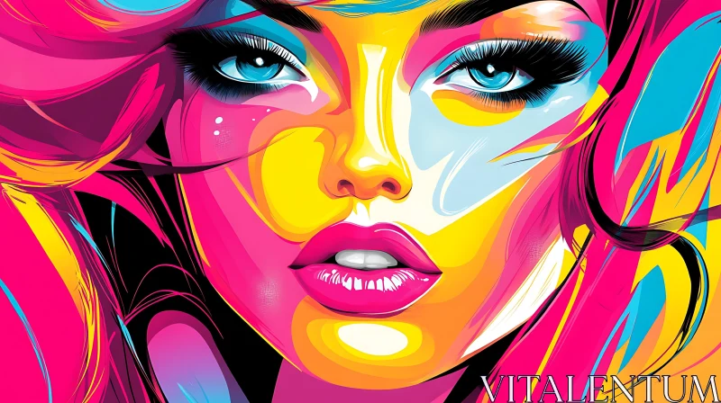 Striking Colorful Pop Art Woman Portrait AI Image