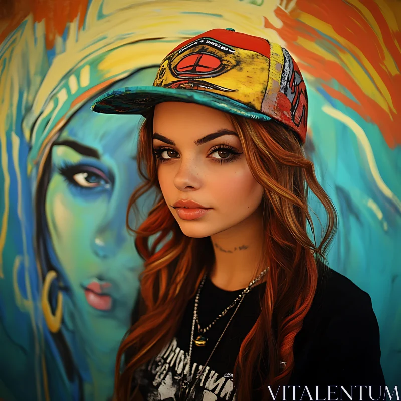 Fashion-forward Woman in Front of Graffiti Art AI Image