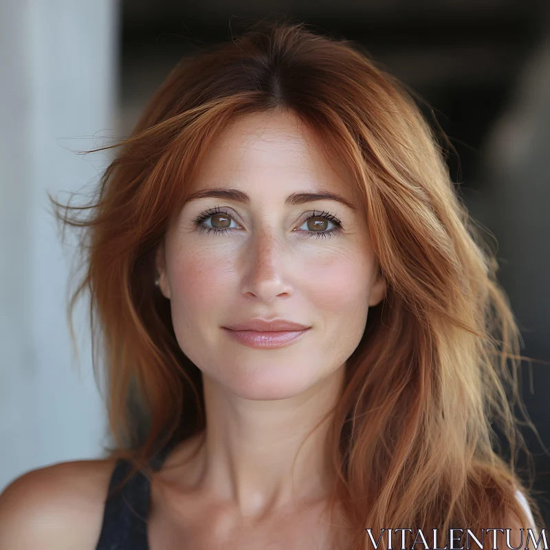 Woman with Red Hair in Natural Close-Up Portrait AI Image