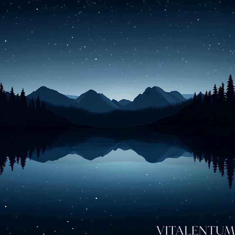 Peaceful Starry Night over a Reflective Lake AI Image