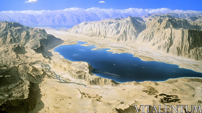 Majestic Desert Lake with Rugged Mountains AI Image