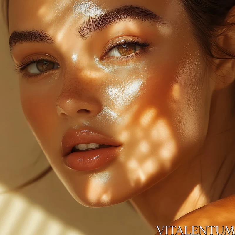 Natural Elegance: Woman's Face in Sunlit Shadows AI Image