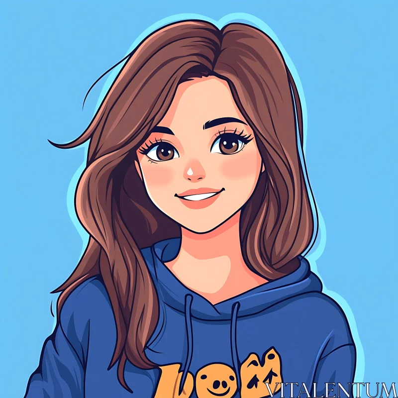 Cheerful Anime Girl in Blue Hoodie AI Image