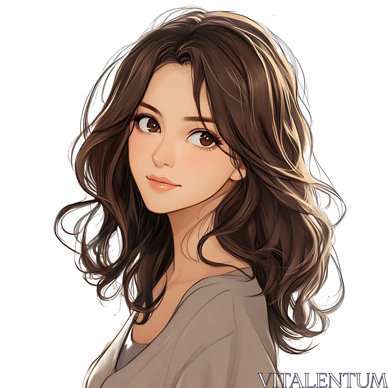 AI ART Graceful Anime Girl with Wavy Brown Hair