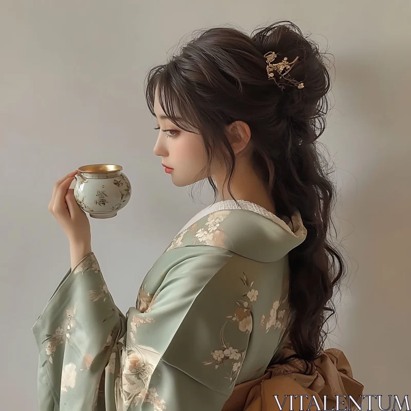 Heritage and Elegance: Woman in Japanese Kimono AI Image