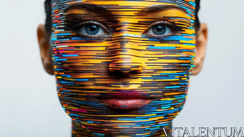 Colorful Digital Patterns on Human Face AI Image