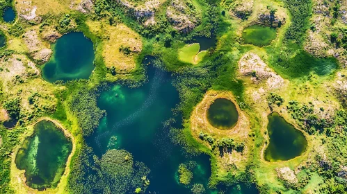 Aerial Panorama of Wetlands and Ponds